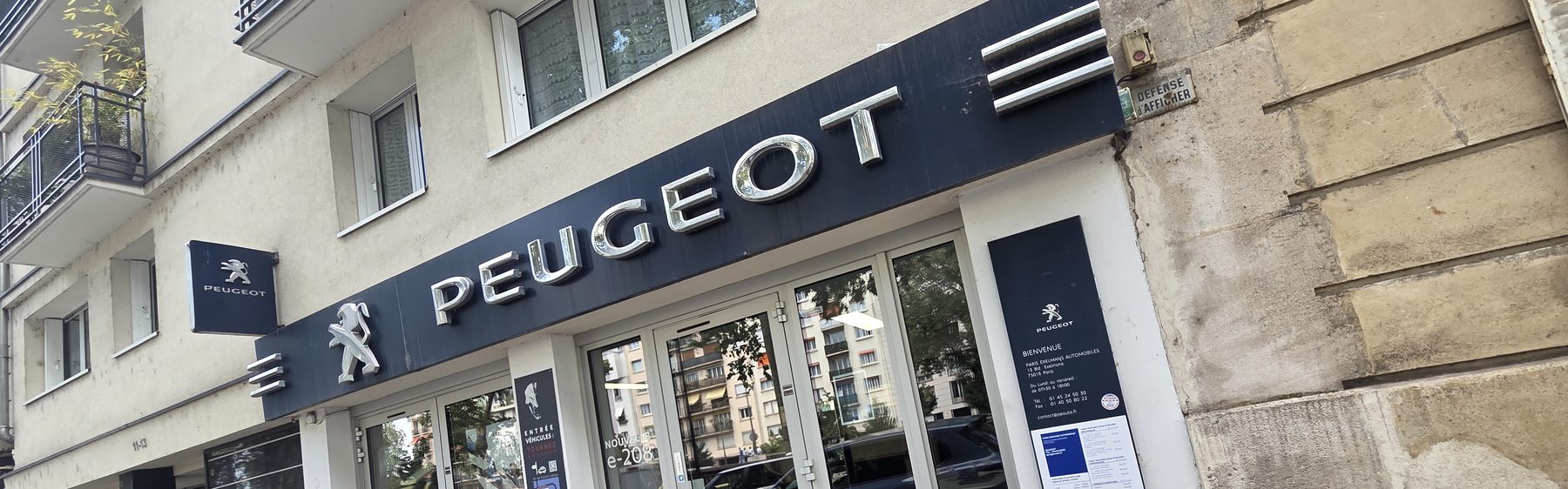 Façade du garage Peugeot Paris 16 — 13 boulevard Exelmans